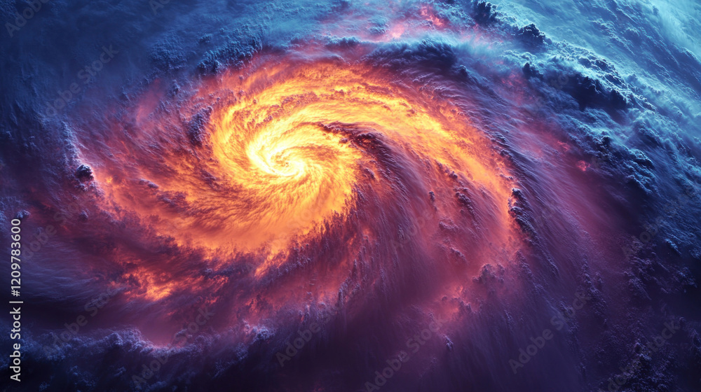 A meteorological radar image showing a complex storm system with colorful heat maps and isobars