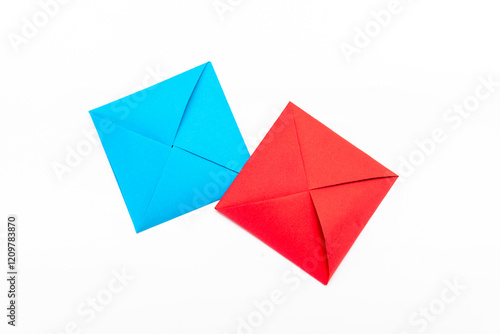Free Download Square envelope made of red and blue paper. Origami envelope on white background - GFXLoad