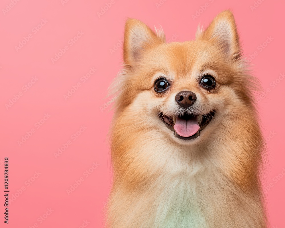 Petfluencer Marketing Event Smiling Pomeranian in Pink for Social Media Petfluencer Marketing Event Smiling Pomeranian in Pink for Social Media