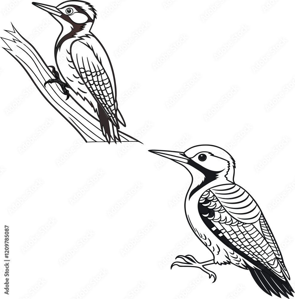 Fototapeta premium Woodpecker bird bundle line art and illustrator eps