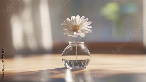 Serene Still Life: A Single Daisy in a Glass Vase