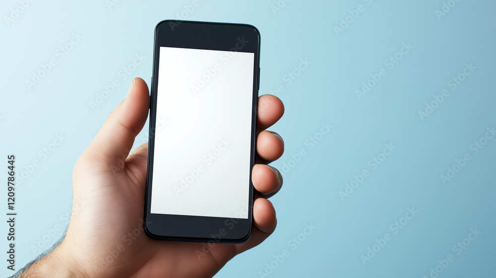 Hand holding a smartphone with a blank screen for advertising purposes Hand holding a smartphone with a blank screen for advertising purposes