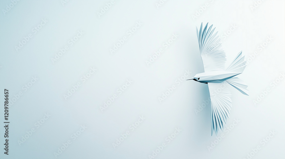 Obraz premium Paper Airplane Flying in Air with Light and Airy Background