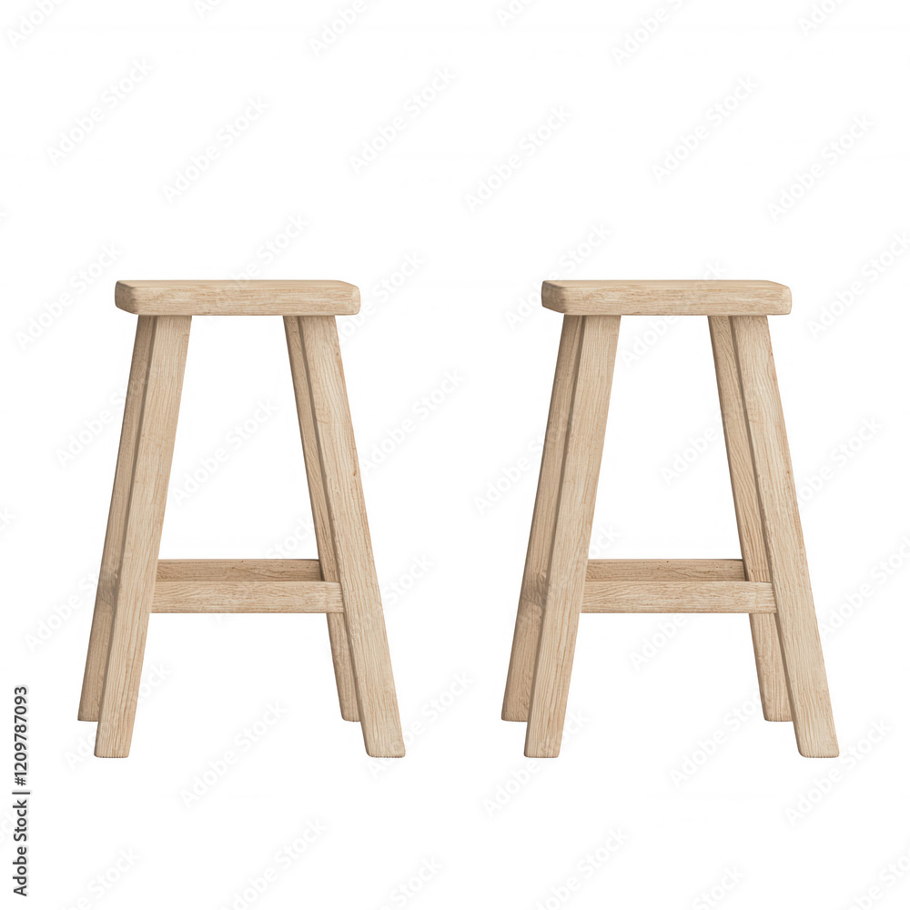 Two wooden stools, simple and elegant, perfect for home or office settings. Two wooden stools, simple and elegant, perfect for home or office settings.