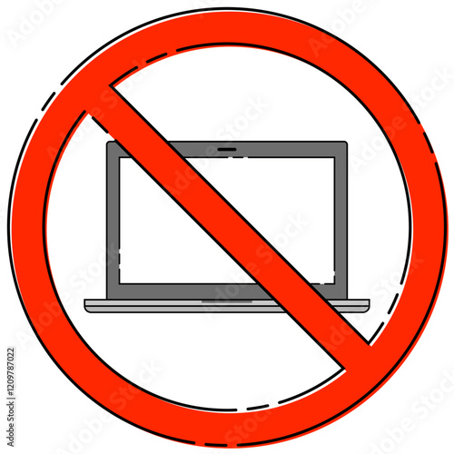 パソコン禁止マーク シンプル ベクター素材 破線 おしゃれ 版ズレ
