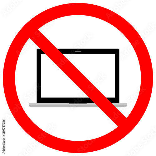 パソコン禁止マーク シンプル ベクター素材 おしゃれ 