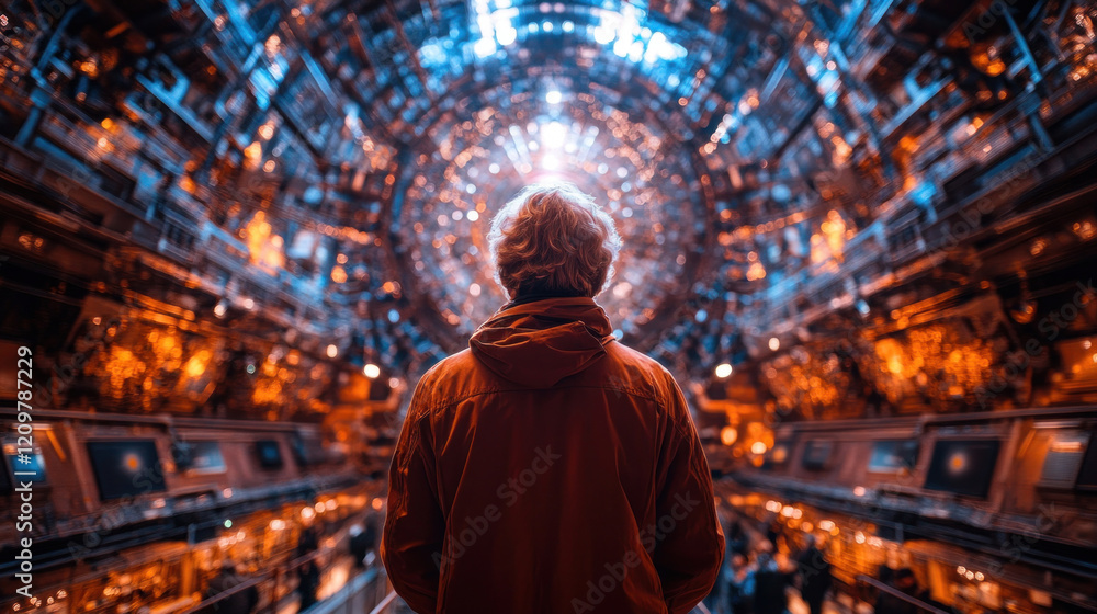 Naklejka premium A scientist presenting new findings on the Higgs boson particle at an international conference