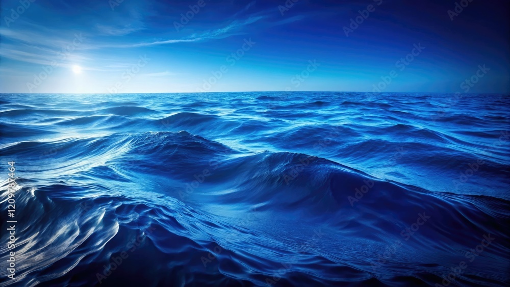 Obraz premium Deep indigo color of the ocean with a subtle wave pattern, ripples, horizon