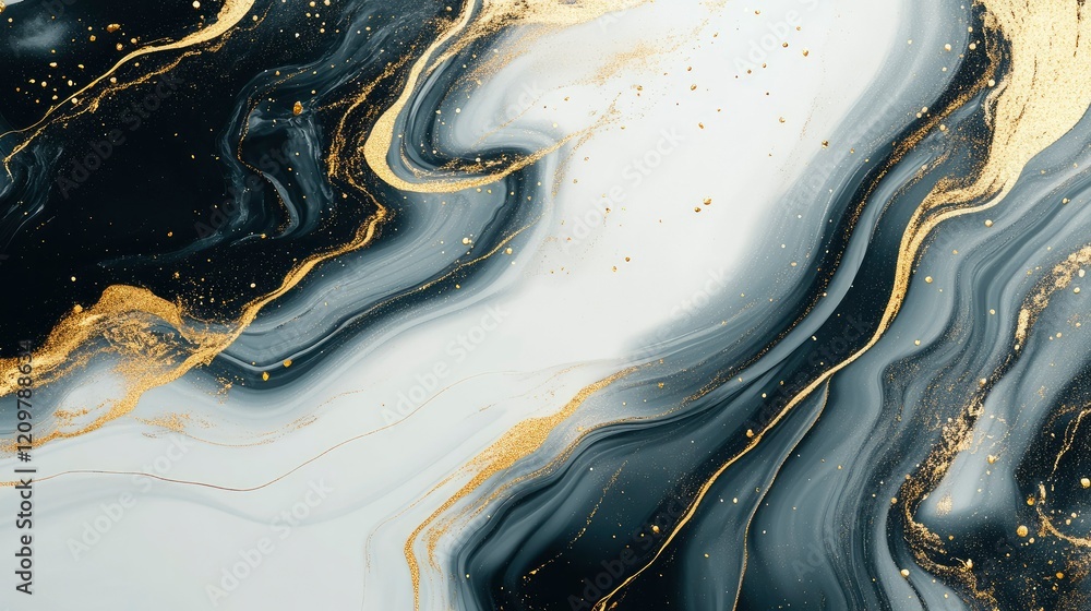 Fototapeta premium Swirling Background with Black, White, and Gold Colors 