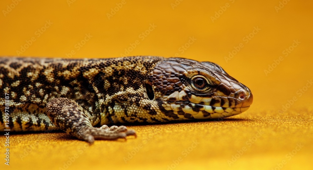 Close-up of a lizard resting on a vibrant orange background Close-up of a lizard resting on a vibrant orange background