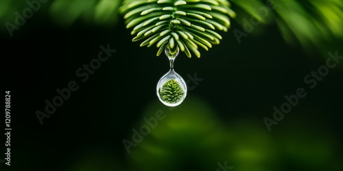 Reflective Dewdrop on Pine ...