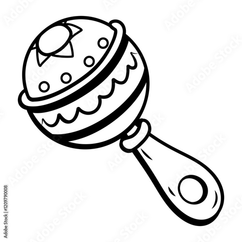 A doodle style icon of a baby rattle toy
