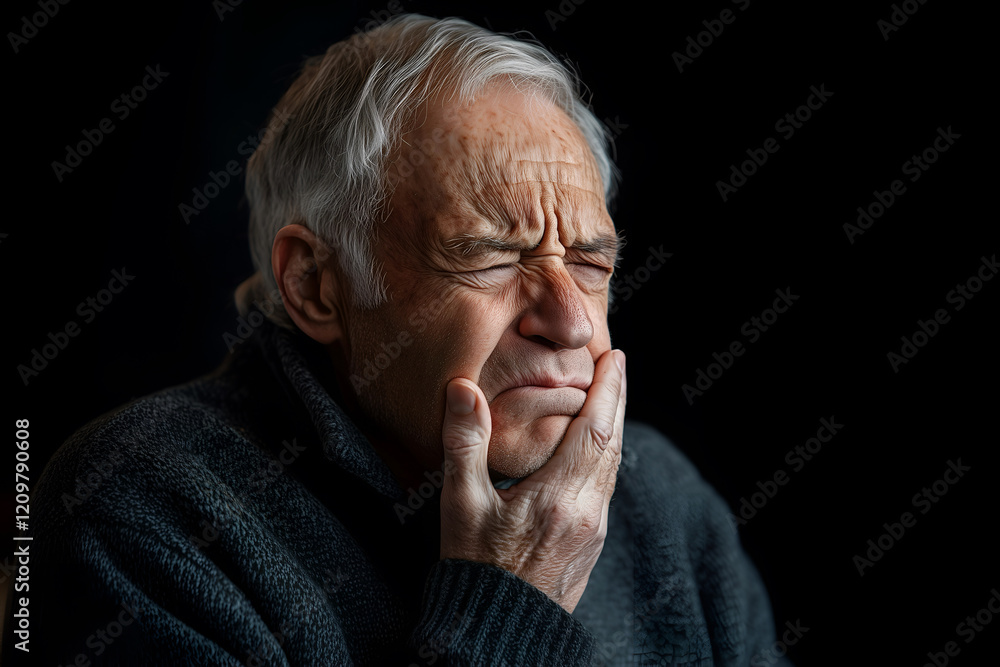 Senior European man touching his jaw, experiencing a tooth pain Senior European man touching his jaw, experiencing a tooth pain