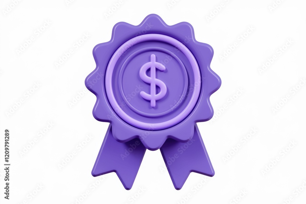 Purple 3D award badge with dollar sign, signifying financial achievement or reward. Purple 3D award badge with dollar sign, signifying financial achievement or reward.