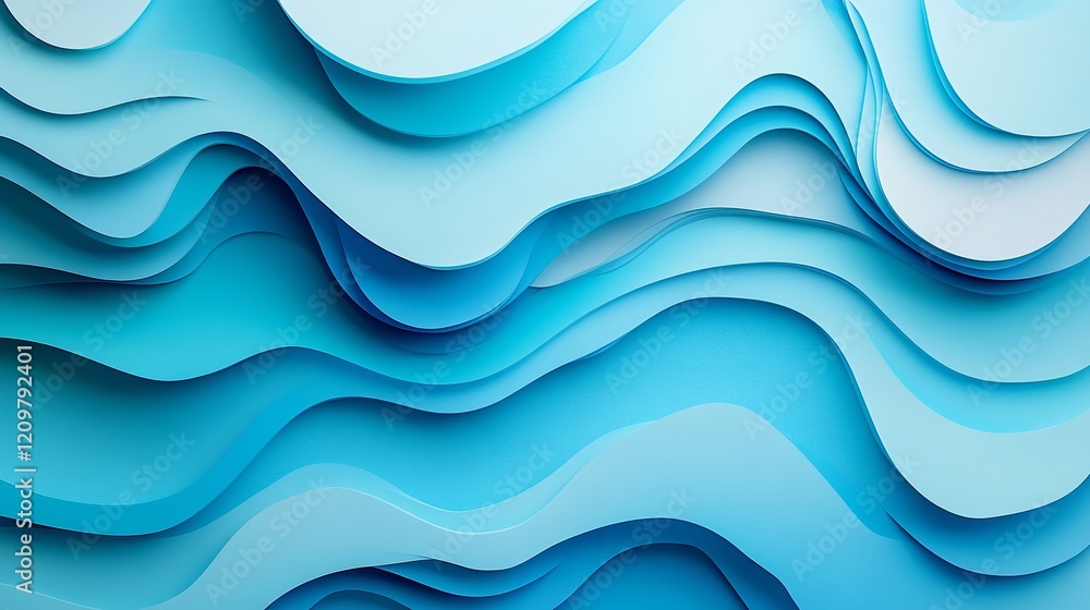 Fototapeta premium Aqua water overlapping with blue paper cut background