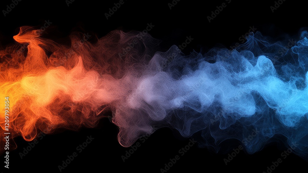 Fototapeta premium Bright blue and orange gradient mist, glowing softly, blending seamlessly in a transparent background, ethereal cloud, abstract and dreamlike representation