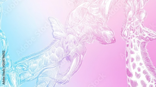 Pastel giraffes in a whimsical, artistic sketch. photo