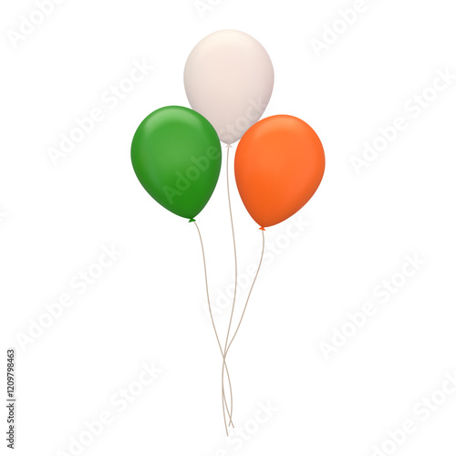 Set of 3D round balloons in colors of Irish flag. Green, white, orange. 3D vector illustration Isolated on white. Design elements for St. Patrick's Day, Ireland Independence Day