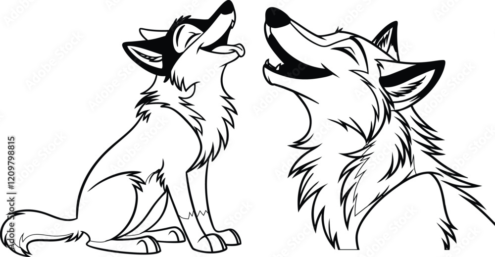 Naklejka premium Wolf lover character bundle line art and illustrator eps