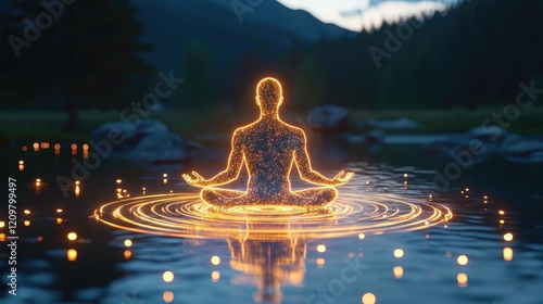 A glowing human aura expanding with golden ripples