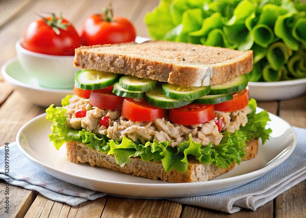 Delicious Tuna Salad Sandwich on Cereal Bread with Crisp Vegetables Delicious Tuna Salad Sandwich on Cereal Bread with Crisp Vegetables