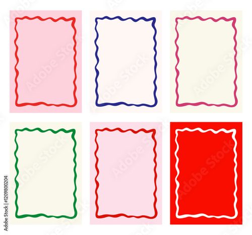 Zig zag wavy edge rectangle frame or border shapes set. Vector jagged geometric rectangular. Abstract elements for template, stickers, promo material, web or social media design.