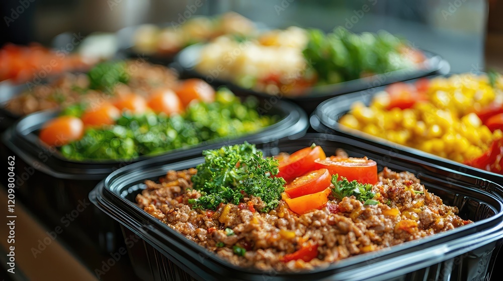 Meals delivery idea. Colorful meal prep containers with fresh ingredients and balanced nutrition. Meals delivery idea. Colorful meal prep containers with fresh ingredients and balanced nutrition.