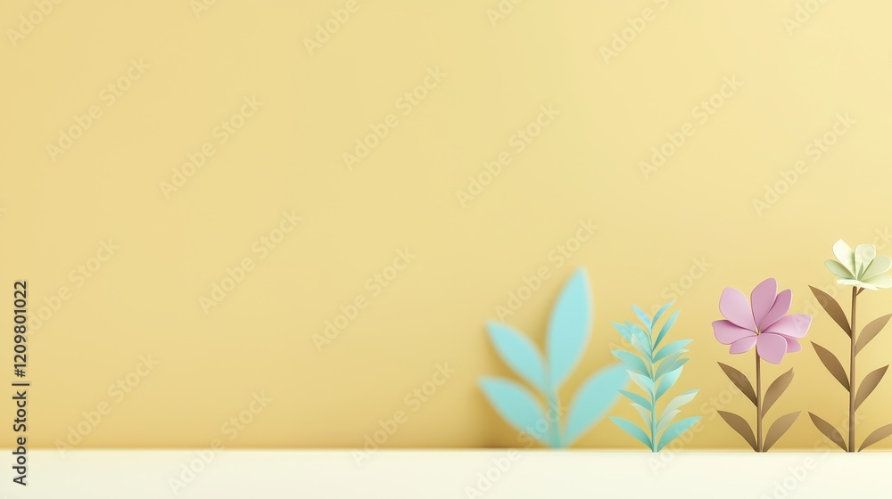 Colorful Paper Flowers on Yellow Background Colorful Paper Flowers on Yellow Background