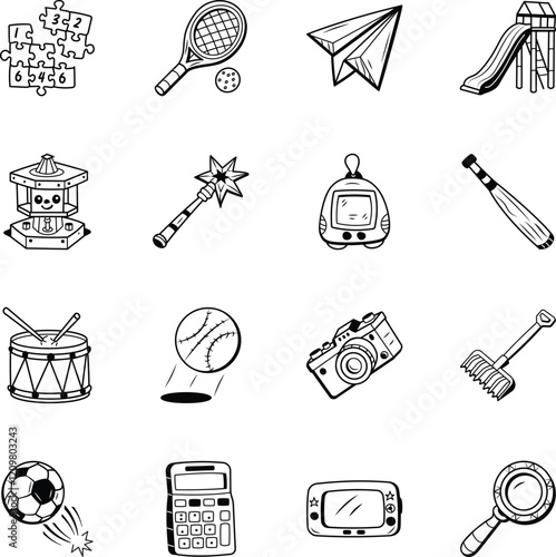 Childhood Toys Doodle Icon Set

