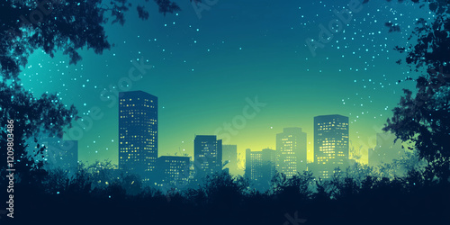 Image for a presentation. background of a power point template. Business presentation. Tree representation. flat background. lovely and realistic image. city skyline as a base