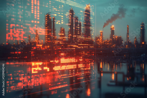 Wallpaper Mural Night view of atmospheric distillation facility with digital overlay Torontodigital.ca