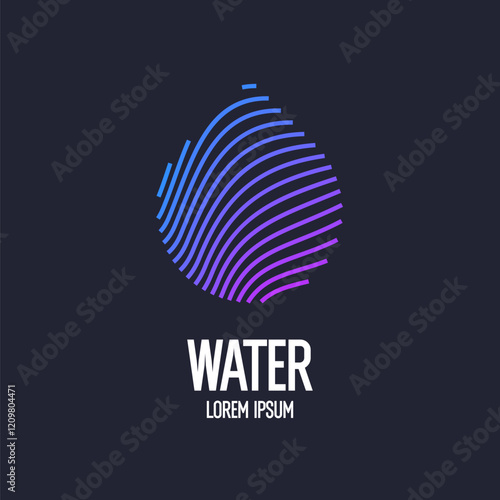 Modern line vector emblem of the water drop. Illustration in a minimalistic style on a dark background.