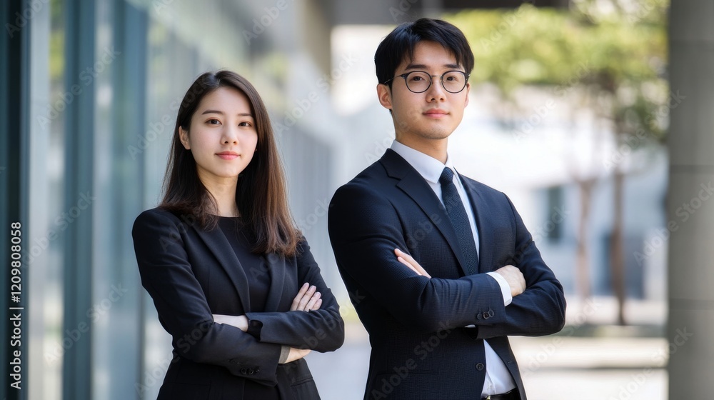 Two business people man and woman --ar 16:9 --style raw Two business people man and woman --ar 16:9 --style raw