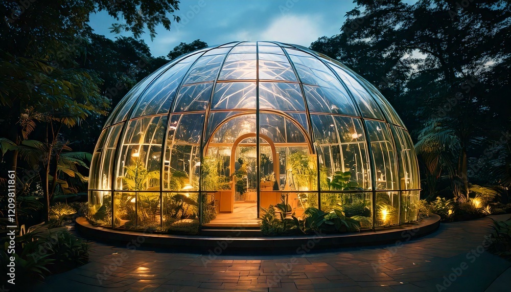 Fototapeta premium glass dome greenhouse in a futuristic park