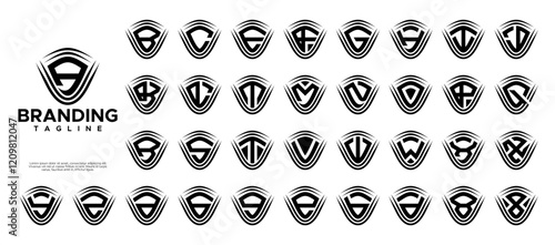 Sharp line security shield letter A-Z logo set