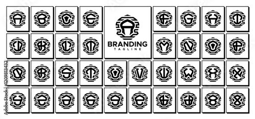 Modern stripe line arch dome letter A-Z logo set