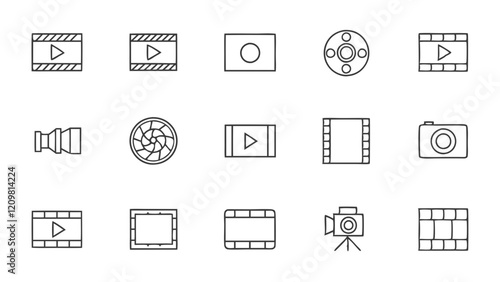 International Film Day Line Icons Set for Creative Projects