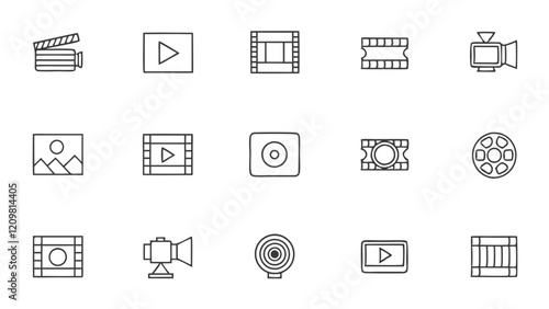 International Film Day Line Icons Set for Creative Projects