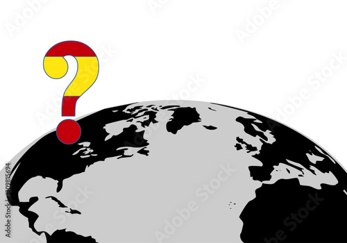 EEUU duda dónde está España. Interrogación con la bandera de España sobre el mapa de USA y el mundo