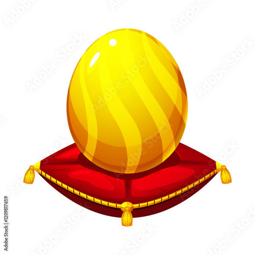 Golden egg on red award pillow. Easter gold egg, game symbol