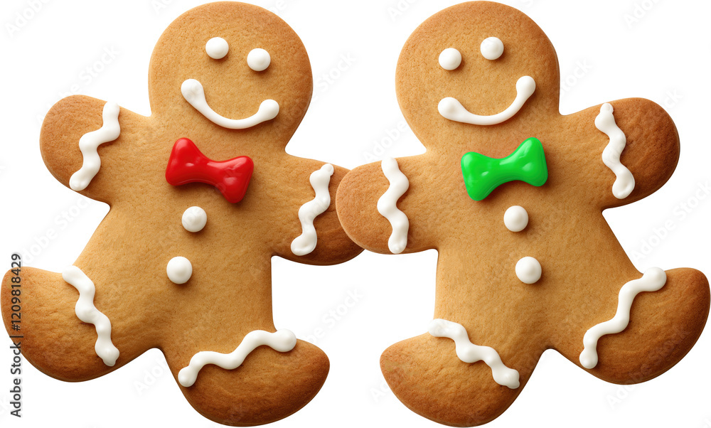 Decoratively crafted gingerbread cookies shaped like cheerful figures, perfect for Christmas holiday celebrations and festive gatherings. Isolated. Decoratively crafted gingerbread cookies shaped like cheerful figures, perfect for Christmas holiday celebrations and festive gatherings. Isolated.
