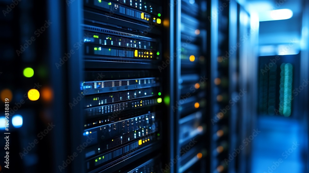 Naklejka premium Data Center Servers: Network Infrastructure and Technology