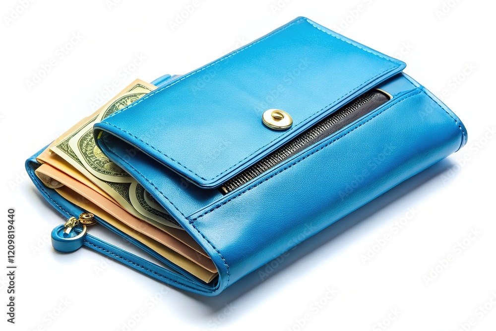 Blue Cash Wallet - Empty Coin Purse - Charge Wallet - Isolated on White Blue Cash Wallet - Empty Coin Purse - Charge Wallet - Isolated on White