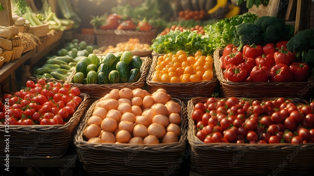 Obraz premium Vibrant Organic Vegetable Market Stalls Showcasing Fresh Local Produce