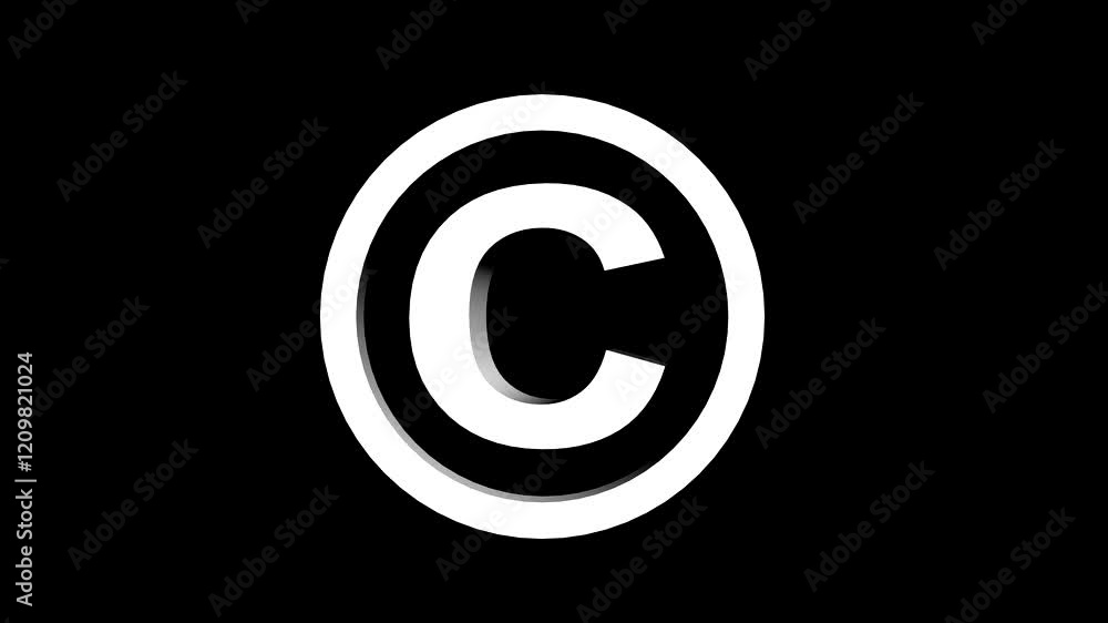 3d copyright symbol spinning. alpha channel. 3d copyright symbol spinning. alpha channel.