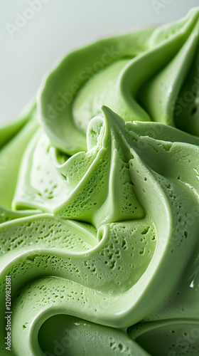 Close up of texture and shape of matcha ice cream, Green tea matcha icecream, Avocado lime mint ice cream, AI generated