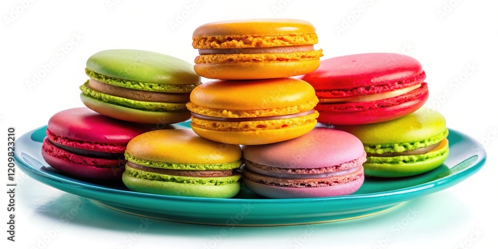 Fototapeta premium Colorful Macarons on Plate - Delicious Dessert Photography