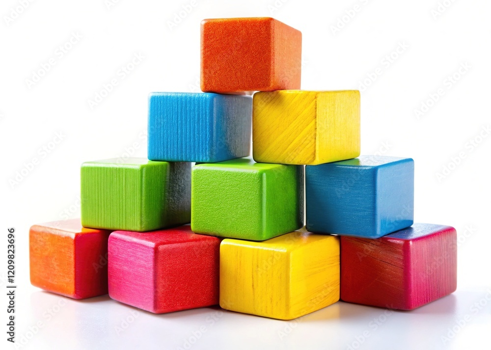 Colorful Wooden Block Stack - Abstract Geometric Design Colorful Wooden Block Stack - Abstract Geometric Design