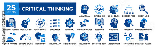 Critical Thinking icon collection set. Containing design concept, solution, analysis, problem, strategy, creativity	