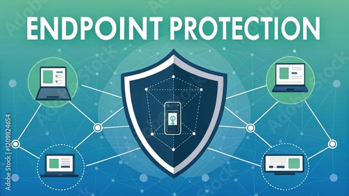 A visual representation of endpoint protection, featuring a shield symbol with interconnected devices emphasizing cybersecurity.